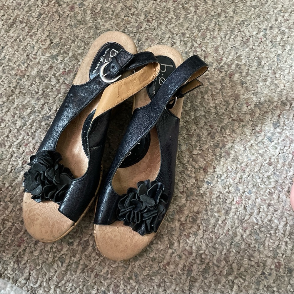 b.o.c. Black Sandals with Floral Accent